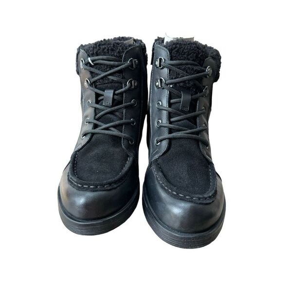 Geox Rawelle ABX faux shearling trim waterproof boots black leather sz 8/38 NWB - Picture 8 of 11